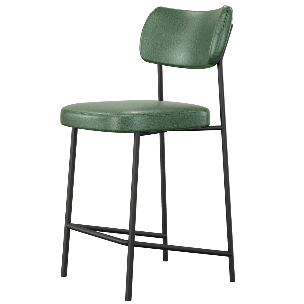Kit 02 Banquetas Baixa Bar Cozinha Sala De Jantar Preto Elira L02 Couríssimo Verde - Lyam Decor