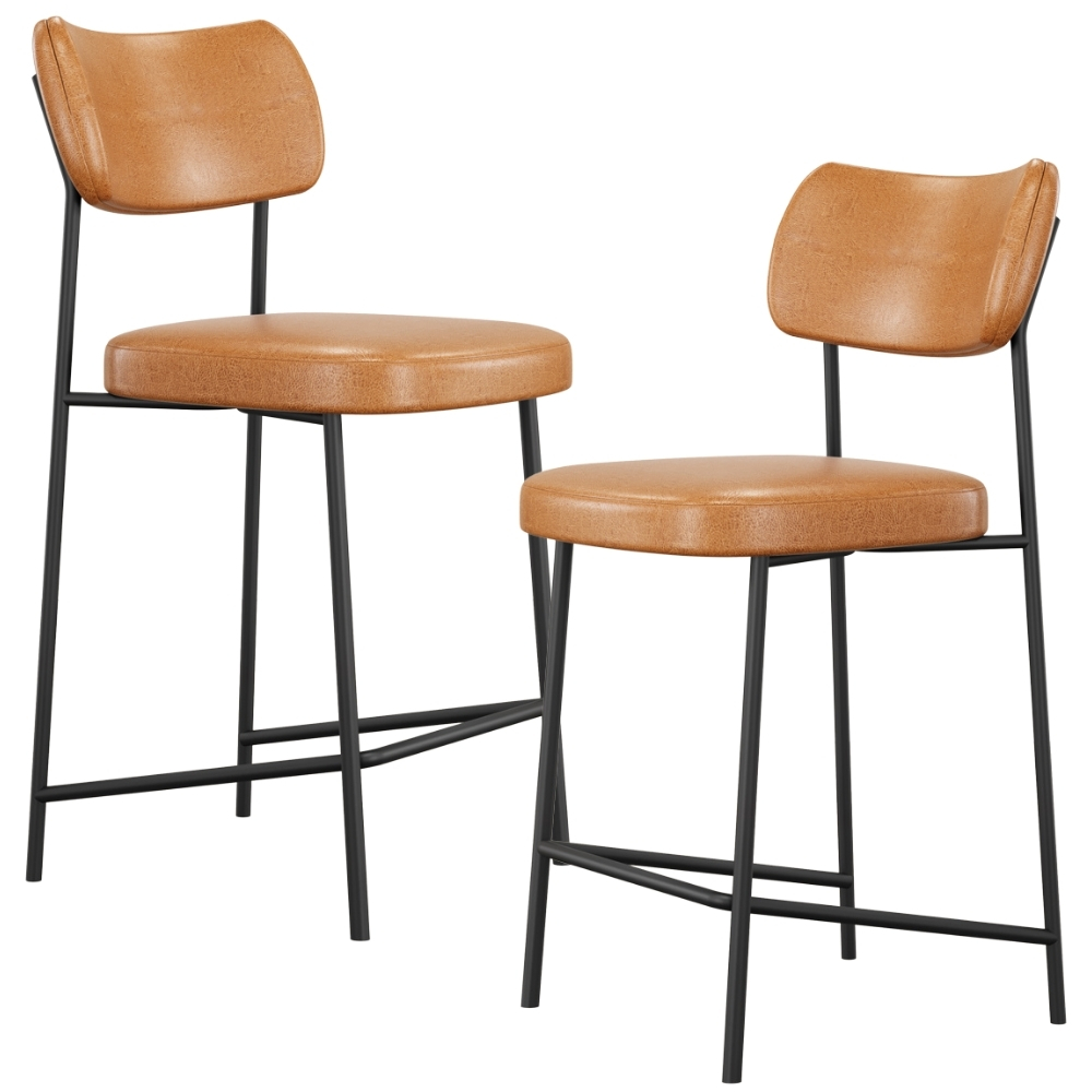 Kit 02 Banquetas Baixa Bar Cozinha Sala De Jantar Preto Elira L02 Couríssimo Whisky - Lyam Decor