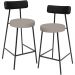 Kit 02 Banquetas Baixa Bar Cozinha Sala Jantar Milão L02 Couríssimo Preto Linho Bege - Lyam Decor