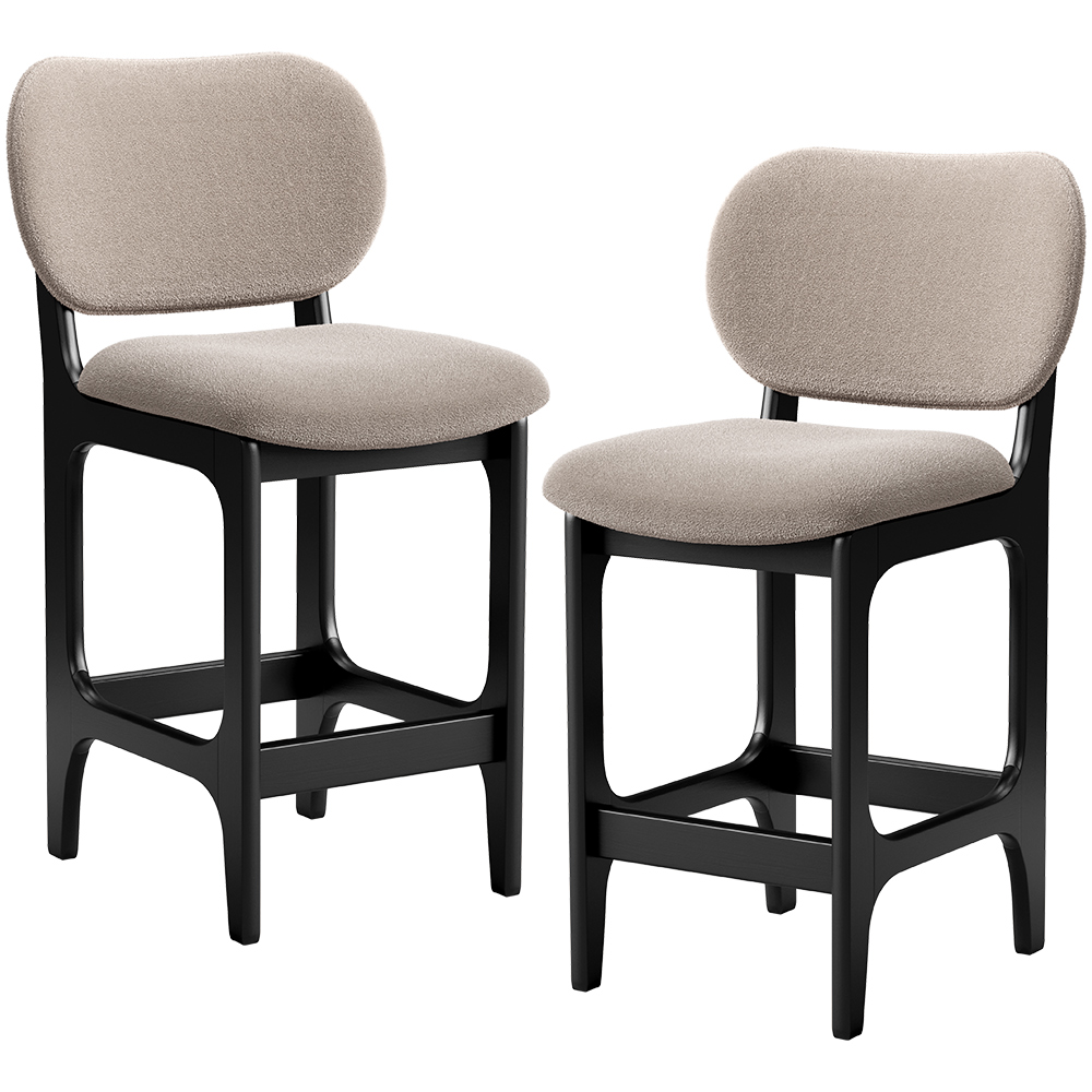 Kit 02 Banquetas Baixa Bar Cozinha e Sala De Jantar Fixa Betta L02 Preto Bouclê Bege - Lyam Decor