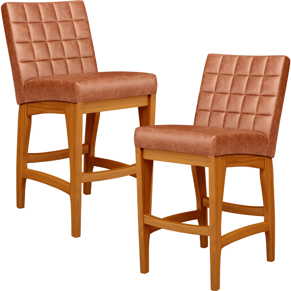 Kit 02 Banquetas Baixa Cozinha Bancada Bar Sala Jantar Fixa Mila L02 Couríssimo Camel - Lyam Decor