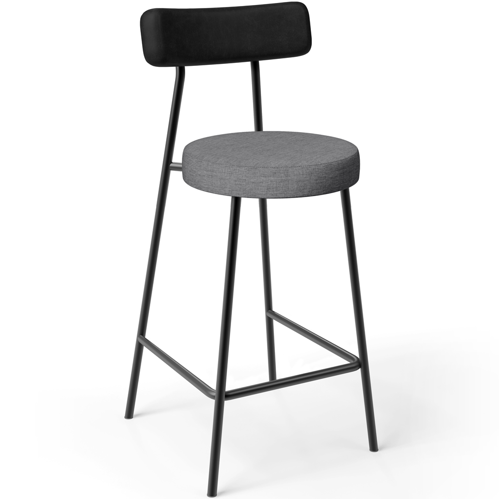 Kit 02 Banquetas Baixa Cozinha Jantar Milão L02 Couríssimo Preto Linho Cinza Escuro - Lyam Decor