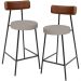 Kit 02 Banquetas Baixa Cozinha Sala De Jantar Milão L02 Couríssimo Marrom Linho Bege - Lyam Decor