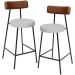 Kit 02 Banquetas Baixa Cozinha Sala De Jantar Milão L02 Couríssimo Marrom Linho Cinza - Lyam Decor