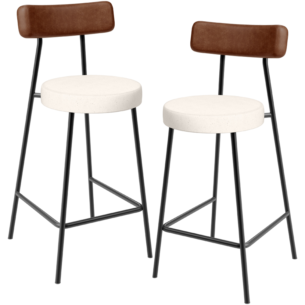 Kit 02 Banquetas Baixa Cozinha Sala De Jantar Milão L02 Couríssimo Marrom Linho Cru - Lyam Decor