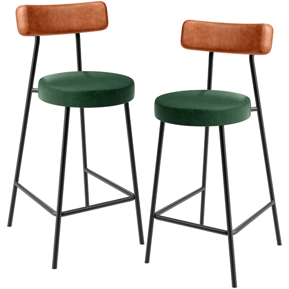 Kit 02 Banquetas Baixa Cozinha Sala Jantar Bancada Milão L02 Couríssimo Camel Verde - Lyam Decor