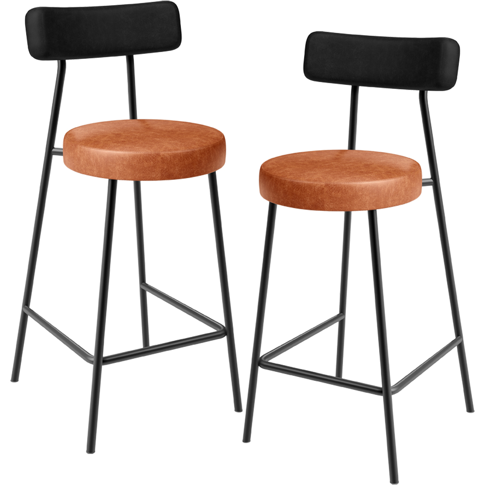 Kit 02 Banquetas Baixa Cozinha Sala Jantar Bancada Milão L02 Couríssimo Preto Camel  - Lyam Decor