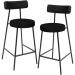 Kit 02 Banquetas Baixa Cozinha Sala Jantar Bancada Milão L02 Couríssimo Preto Linho Chumbo - Lyam Decor