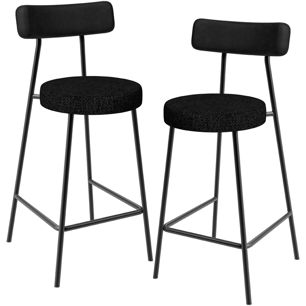 Kit 02 Banquetas Baixa Cozinha Sala Jantar Bancada Milão L02 Couríssimo Preto Linho Chumbo - Lyam Decor