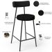Kit 02 Banquetas Baixa Cozinha Sala Jantar Bancada Milão L02 Couríssimo Preto Linho Chumbo - Lyam Decor