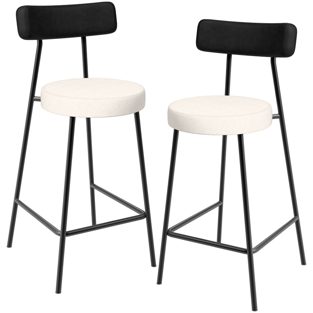 Kit 02 Banquetas Baixa Cozinha Sala Jantar Bancada Milão L02 Couríssimo Preto Linho Cru - Lyam Decor