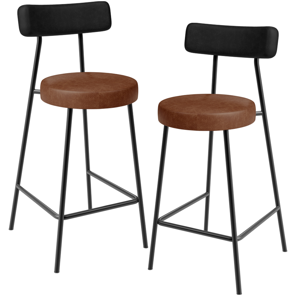 Kit 02 Banquetas Baixa Cozinha Sala Jantar Bancada Milão L02 Couríssimo Preto Marrom - Lyam Decor