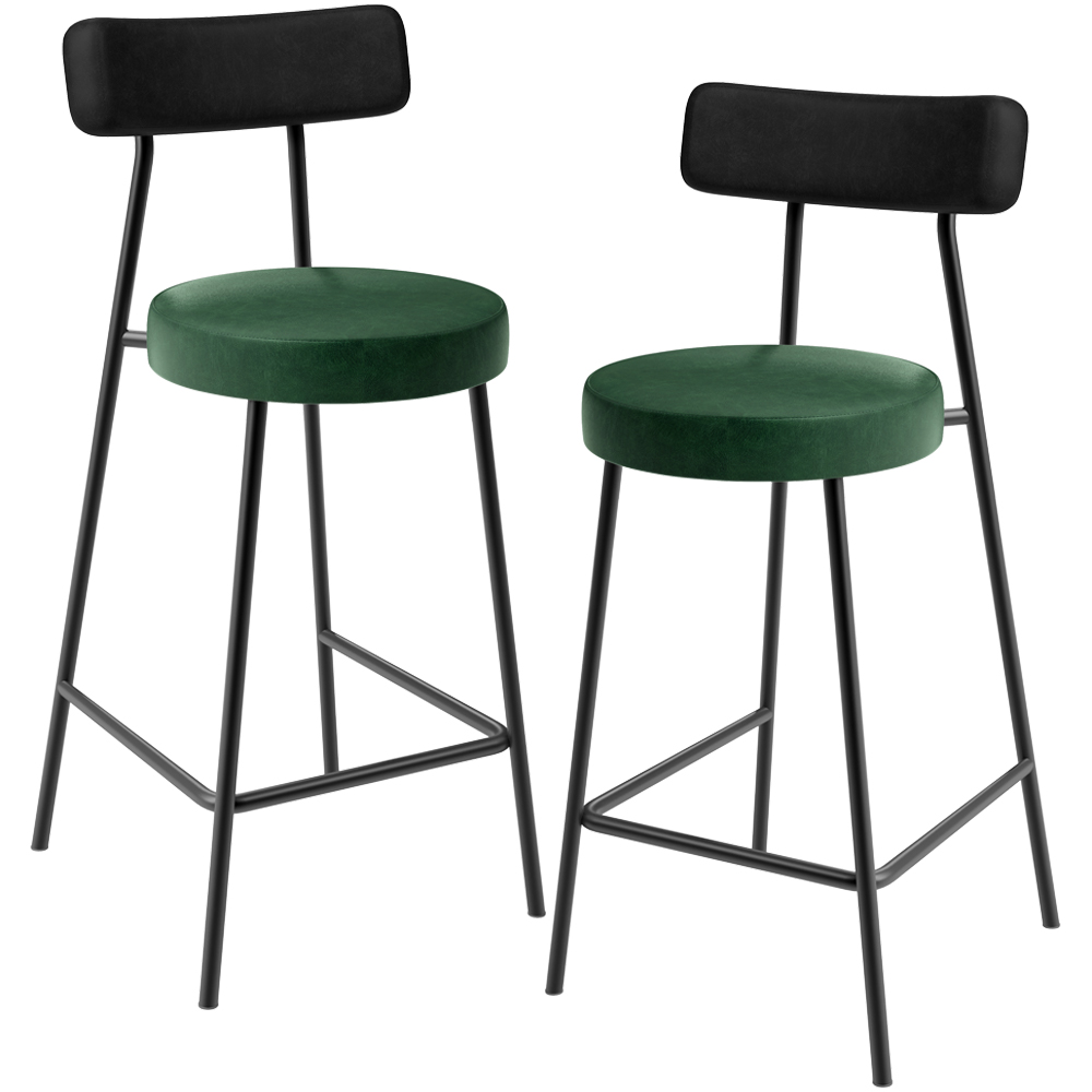Kit 02 Banquetas Baixa Cozinha Sala Jantar Bancada Milão L02 Couríssimo Preto Verde - Lyam Decor