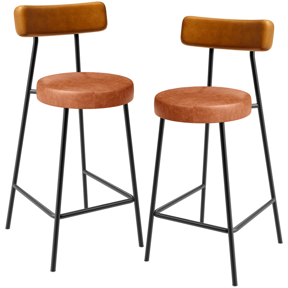 Kit 02 Banquetas Baixa Cozinha Sala Jantar Bancada Milão L02 Couríssimo Whisky Camel - Lyam Decor