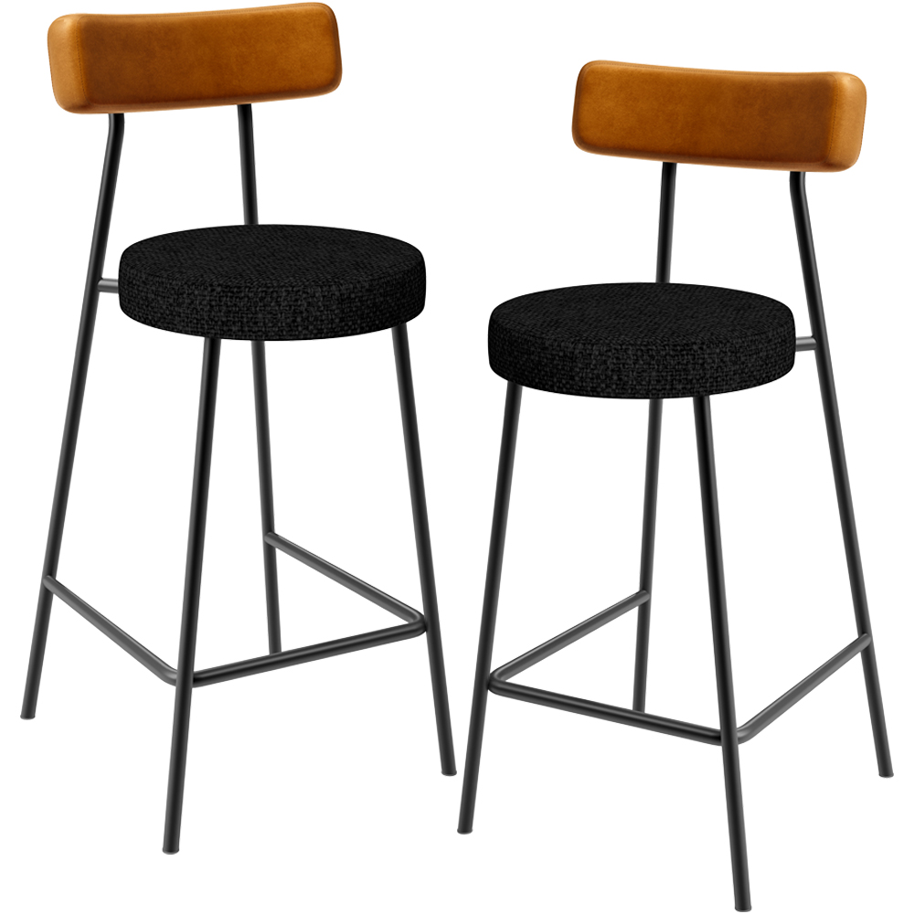Kit 02 Banquetas Baixa Cozinha Sala Jantar Bancada Milão L02 Couríssimo Whisky Chumbo - Lyam Decor
