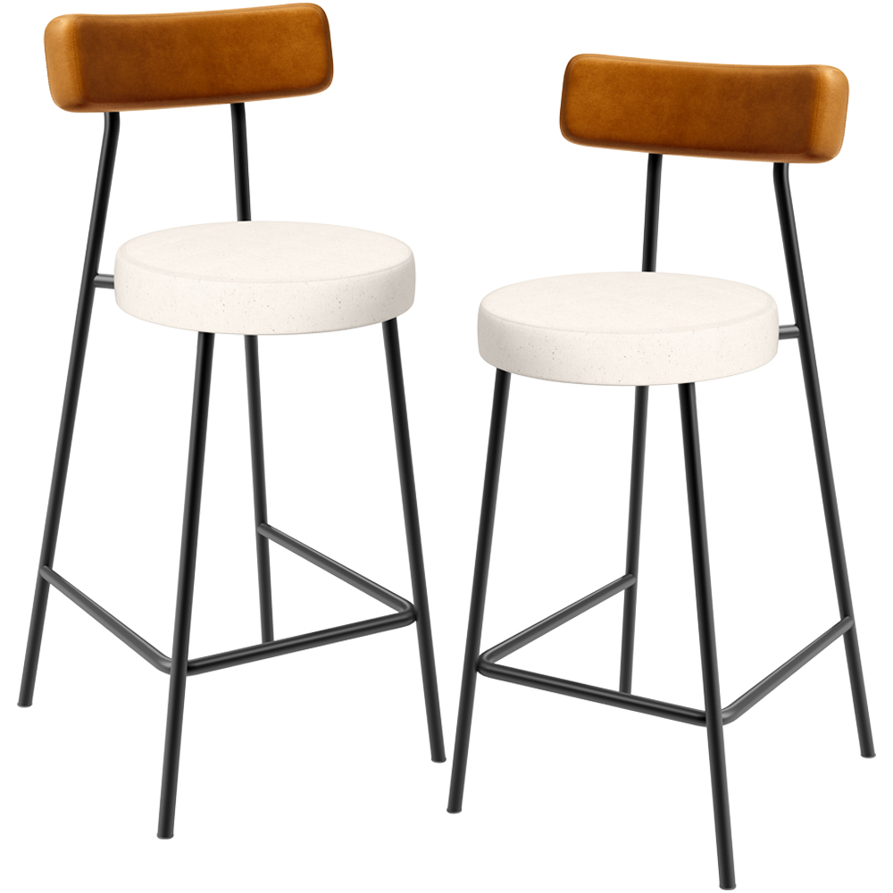 Kit 02 Banquetas Baixa Cozinha Sala Jantar Bancada Milão L02 Couríssimo Whisky Linho Cru - Lyam Decor