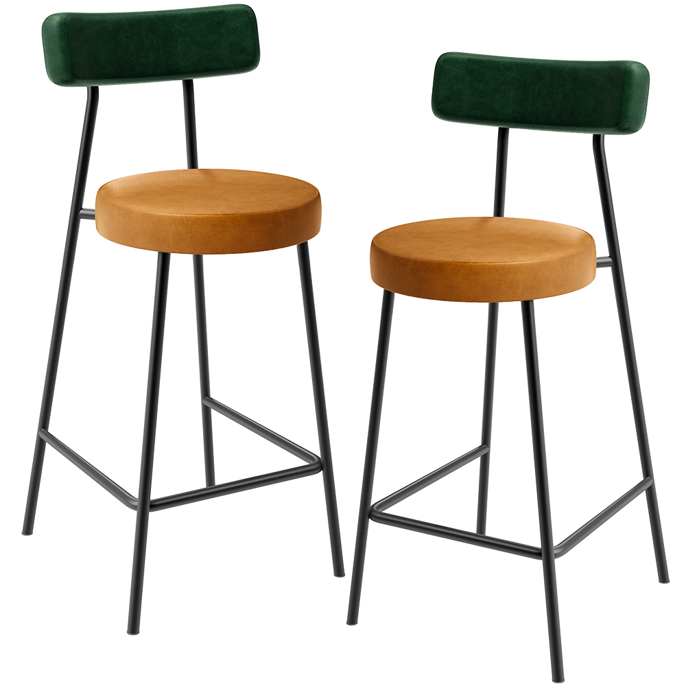 Kit 02 Banquetas Baixa Cozinha Sala Jantar Bancada Milão L02 Facto Verde Couríssimo Whisky - Lyam Decor