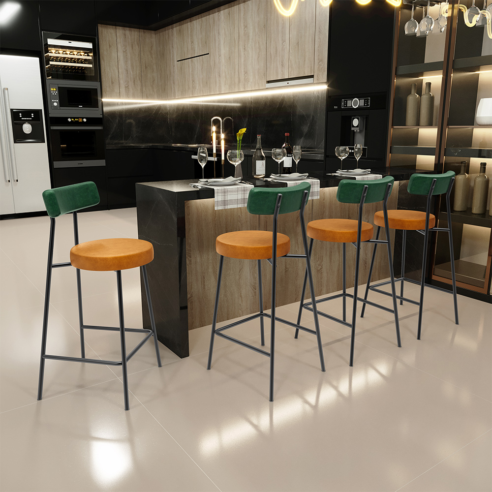 Kit 02 Banquetas Baixa Cozinha Sala Jantar Bancada Milão L02 Facto Verde Couríssimo Whisky - Lyam Decor
