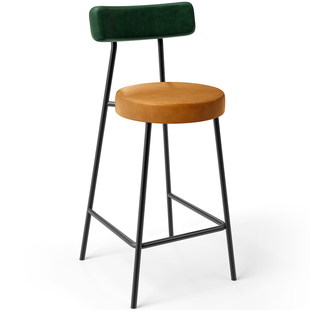 Kit 02 Banquetas Baixa Cozinha Sala Jantar Bancada Milão L02 Facto Verde Couríssimo Whisky - Lyam Decor
