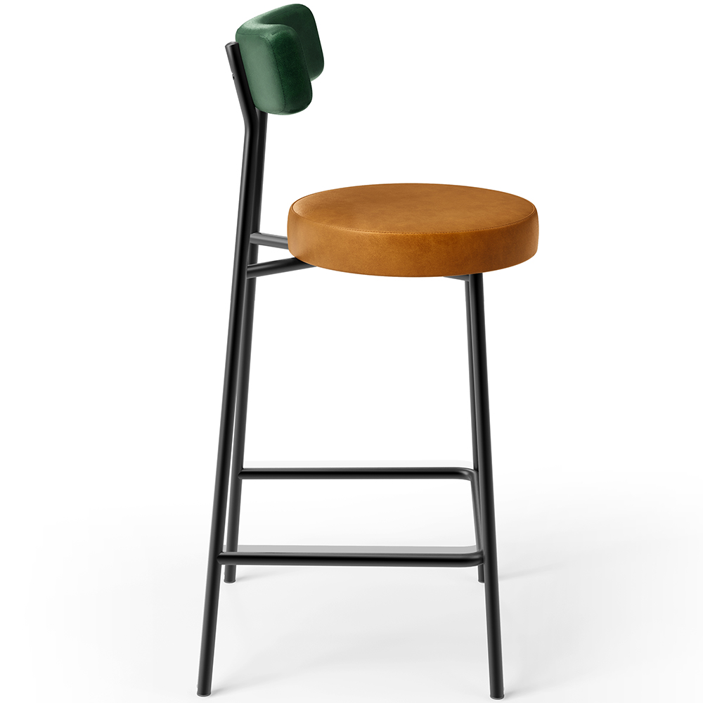 Kit 02 Banquetas Baixa Cozinha Sala Jantar Bancada Milão L02 Facto Verde Couríssimo Whisky - Lyam Decor