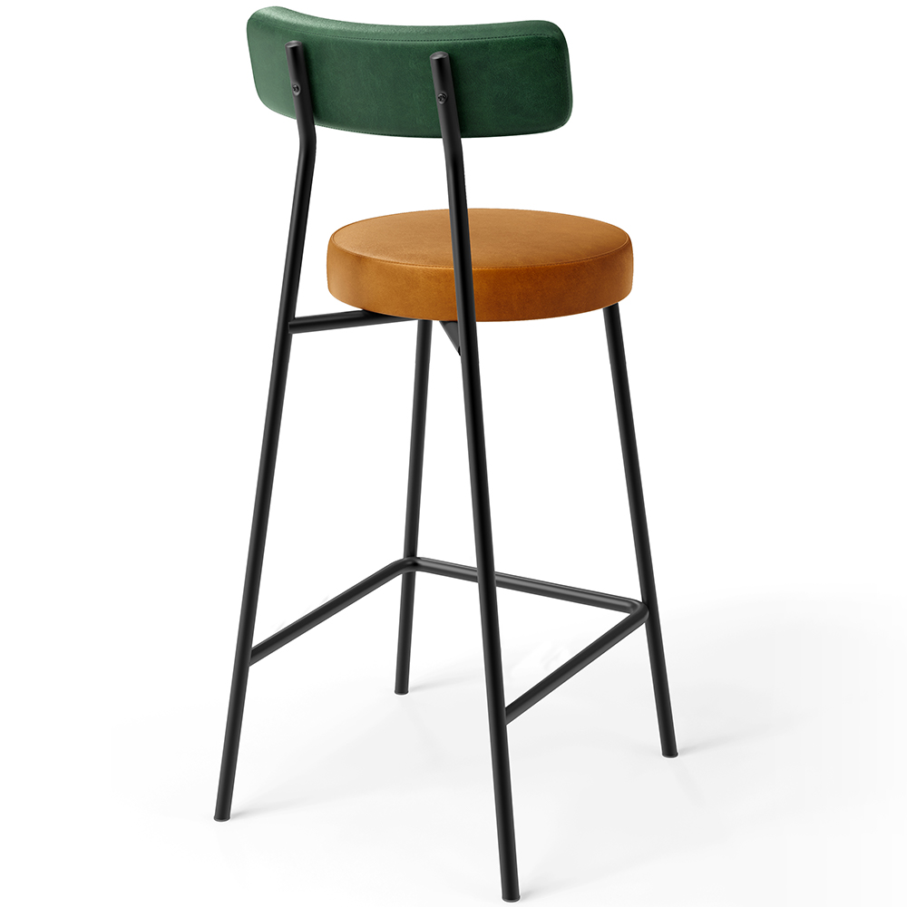 Kit 02 Banquetas Baixa Cozinha Sala Jantar Bancada Milão L02 Facto Verde Couríssimo Whisky - Lyam Decor