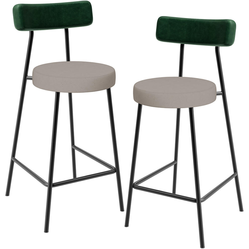 Kit 02 Banquetas Baixa Cozinha Sala Jantar Bancada Milão L02 Facto Verde Linho Bege - Lyam Decor