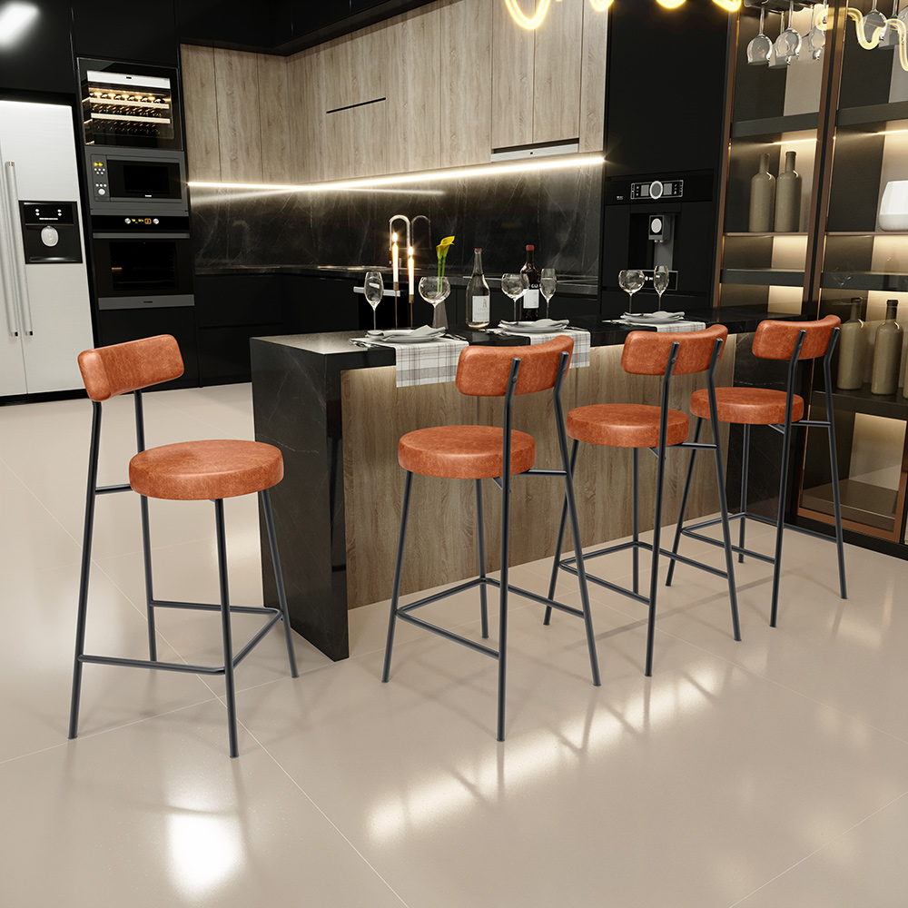 Kit 02 Banquetas Baixa Para Cozinha Sala De Jantar Bancada Milão L02 Couríssimo Camel - Lyam Decor