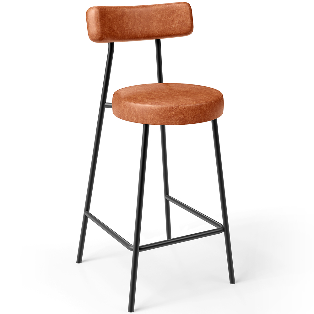 Kit 02 Banquetas Baixa Para Cozinha Sala De Jantar Bancada Milão L02 Couríssimo Camel - Lyam Decor