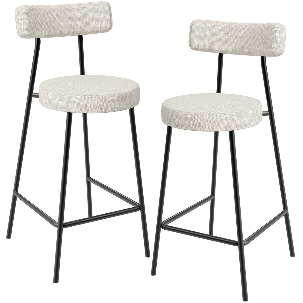 Kit 02 Banquetas Baixa Para Cozinha Sala De Jantar Bancada Milão L02 Linho Champagne - Lyam Decor