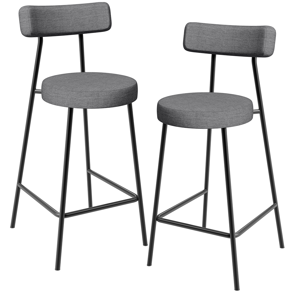 Kit 02 Banquetas Baixa Para Cozinha Sala De Jantar Bancada Milão L02 Linho Cinza Escuro - Lyam Decor