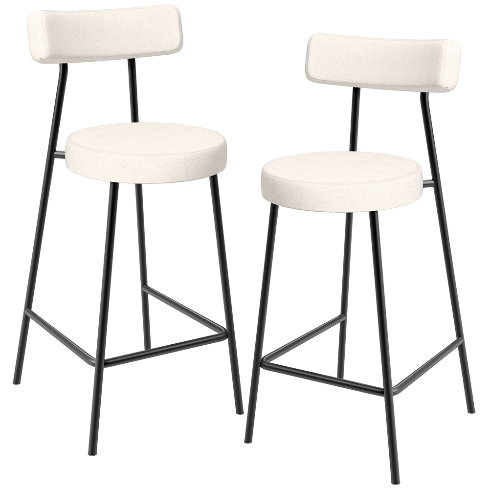 Kit 02 Banquetas Baixa Para Cozinha Sala De Jantar Bancada Milão L02 Linho Cru - Lyam Decor