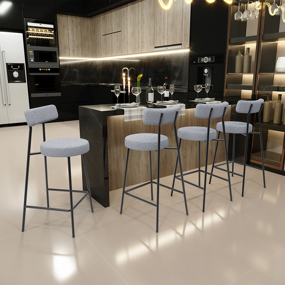 Kit 02 Banquetas Baixa Para Cozinha Sala De Jantar Bar Bancada Milão L02 Bouclê Cinza - Lyam Decor
