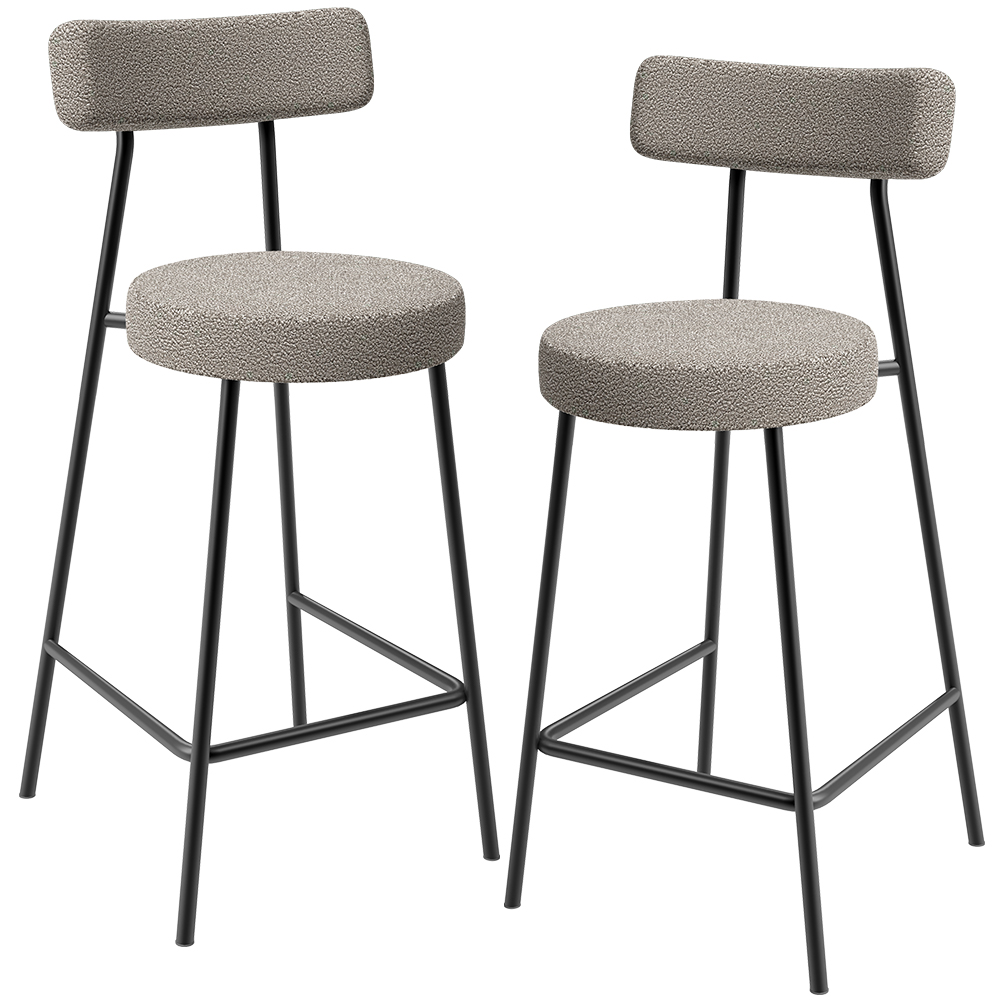 Kit 02 Banquetas Baixa Para Cozinha Sala De Jantar Bar Bancada Milão L02 Bouclê Creme - Lyam Decor