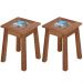 Kit 02 Banquetas Baixas De Madeira Maciça Pinus Rústica Com Cerâmica Vintage W02 Imbuia - Lyam Decor