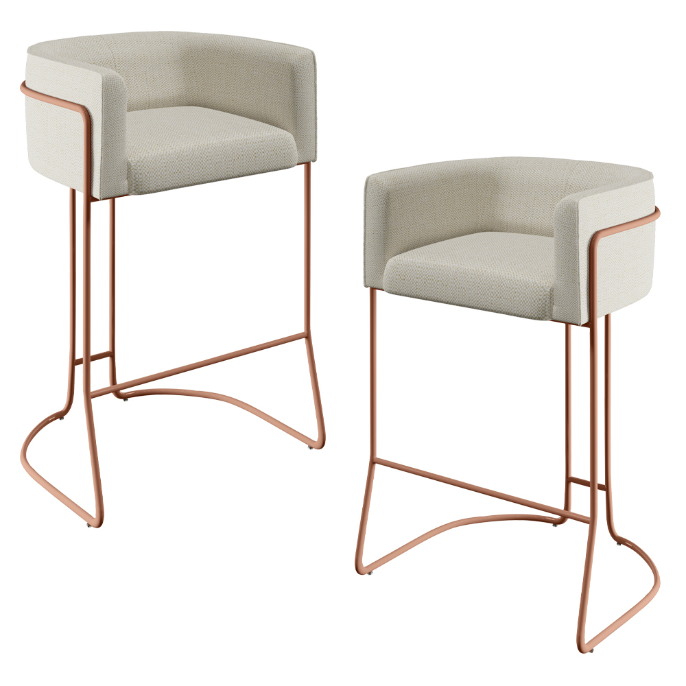 Kit 02 Banquetas Decorativa Fixa Base De Aço Cobre Betina D02 Linho Champagne A-49 - Lyam Decor