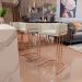 Kit 02 Banquetas Decorativa Fixa Base De Aço Cobre Betina D02 Linho Champagne A-49 - Lyam Decor