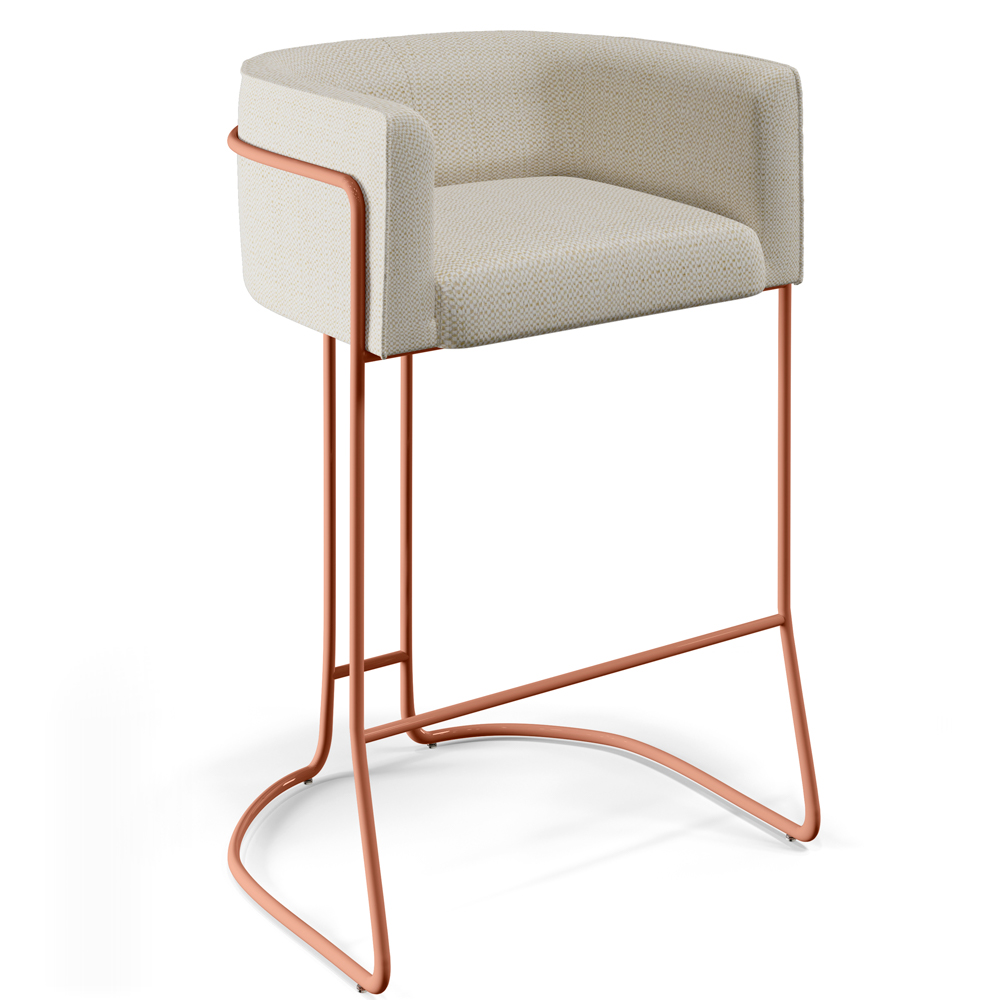 Kit 02 Banquetas Decorativa Fixa Base De Aço Cobre Betina D02 Linho Champagne A-49 - Lyam Decor