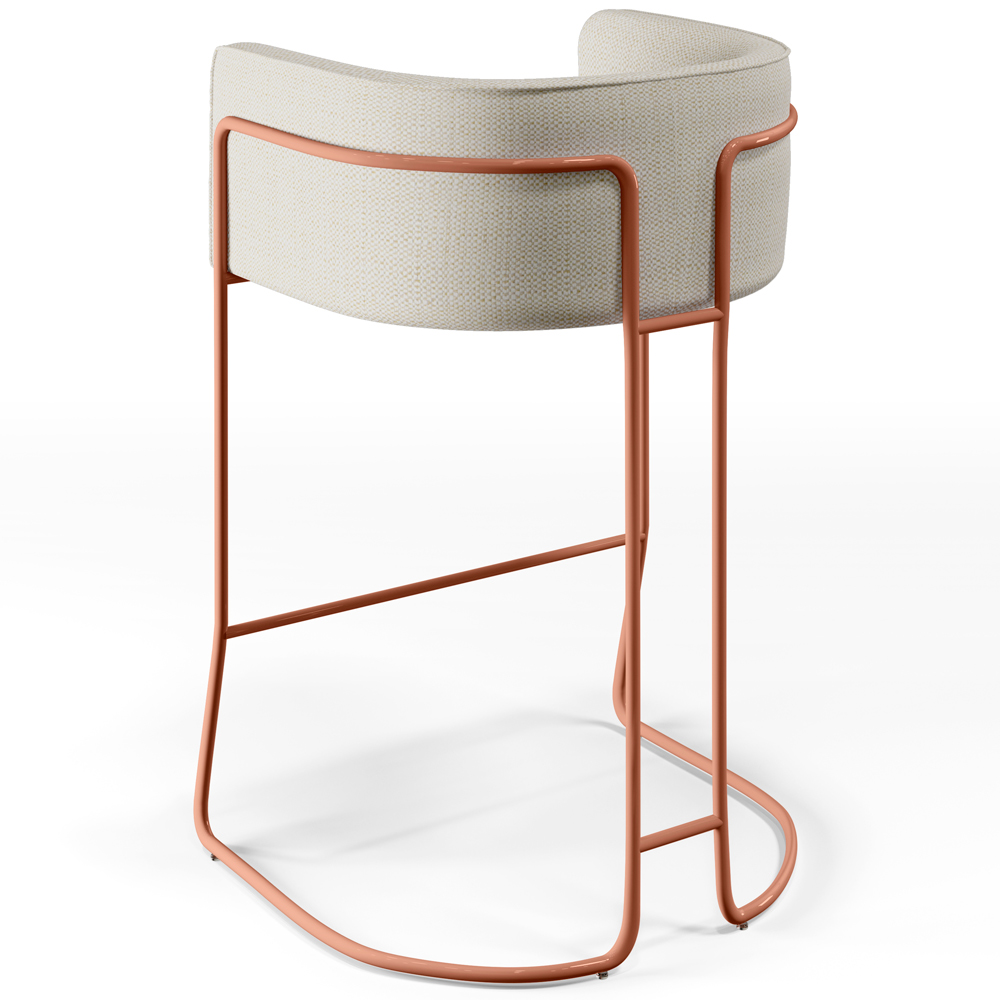Kit 02 Banquetas Decorativa Fixa Base De Aço Cobre Betina D02 Linho Champagne A-49 - Lyam Decor
