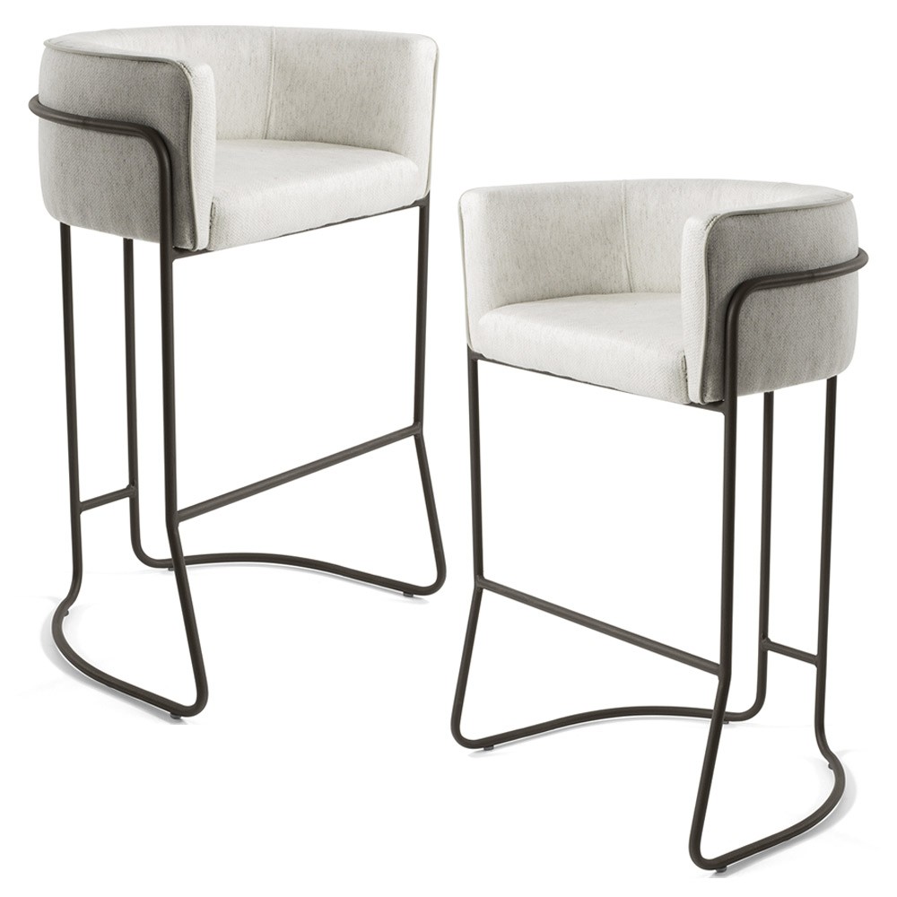 Kit 02 Banquetas Decorativa Fixa Base de Aço Choco Betina D02 Linho Creme A-48 - Lyam Decor