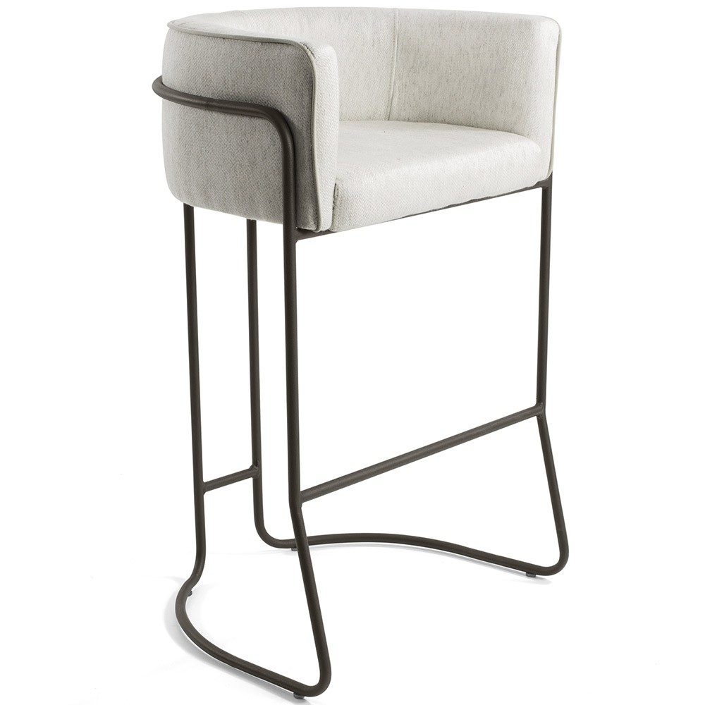 Kit 02 Banquetas Decorativa Fixa Base de Aço Choco Betina D02 Linho Creme A-48 - Lyam Decor