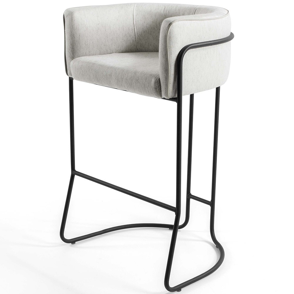Kit 02 Banquetas Decorativa Fixa Base de Aço Preto Betina D02 Linho Creme A-48 - Lyam Decor