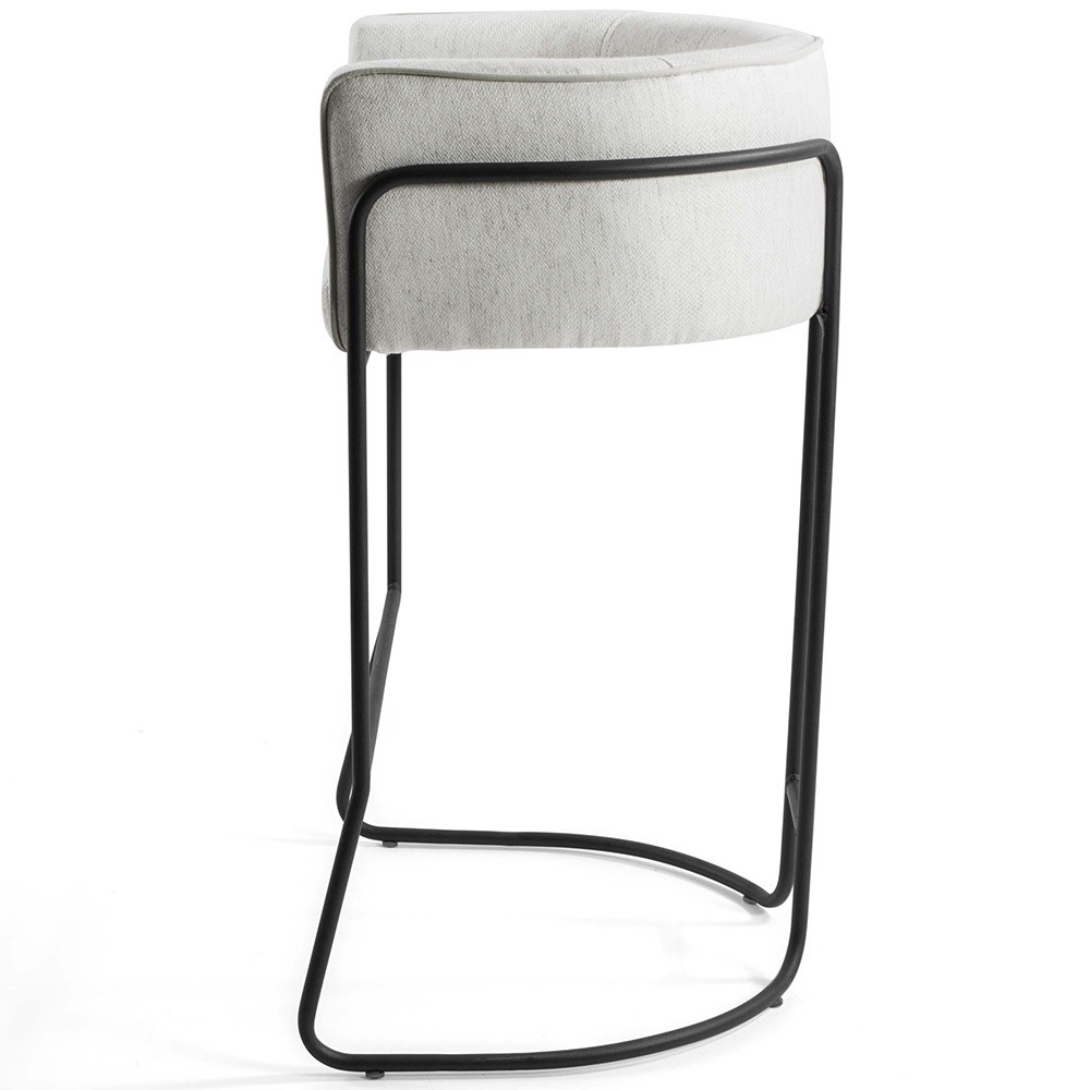 Kit 02 Banquetas Decorativa Fixa Base de Aço Preto Betina D02 Linho Creme A-48 - Lyam Decor
