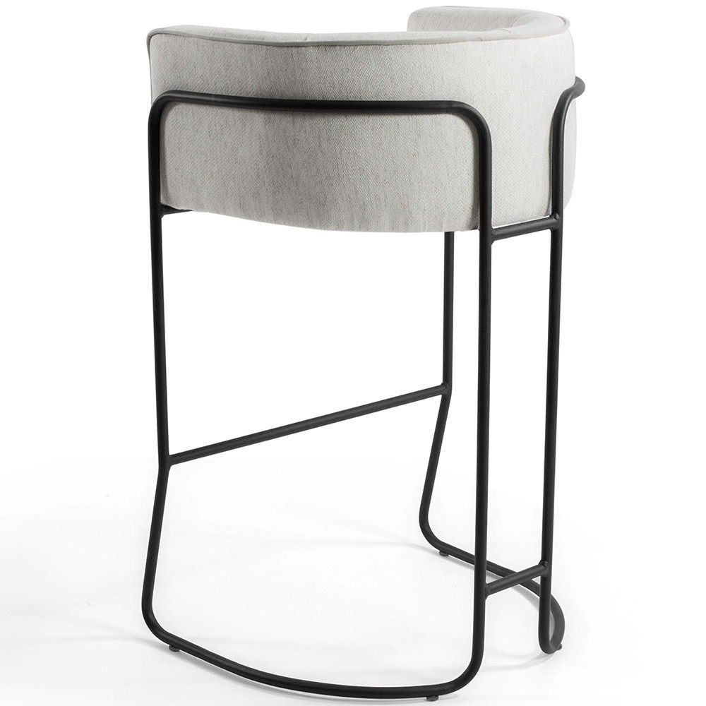 Kit 02 Banquetas Decorativa Fixa Base de Aço Preto Betina D02 Linho Creme A-48 - Lyam Decor