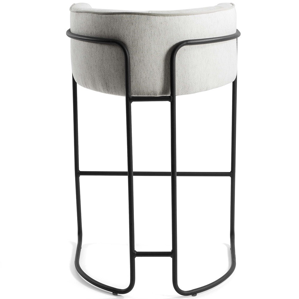 Kit 02 Banquetas Decorativa Fixa Base de Aço Preto Betina D02 Linho Creme A-48 - Lyam Decor