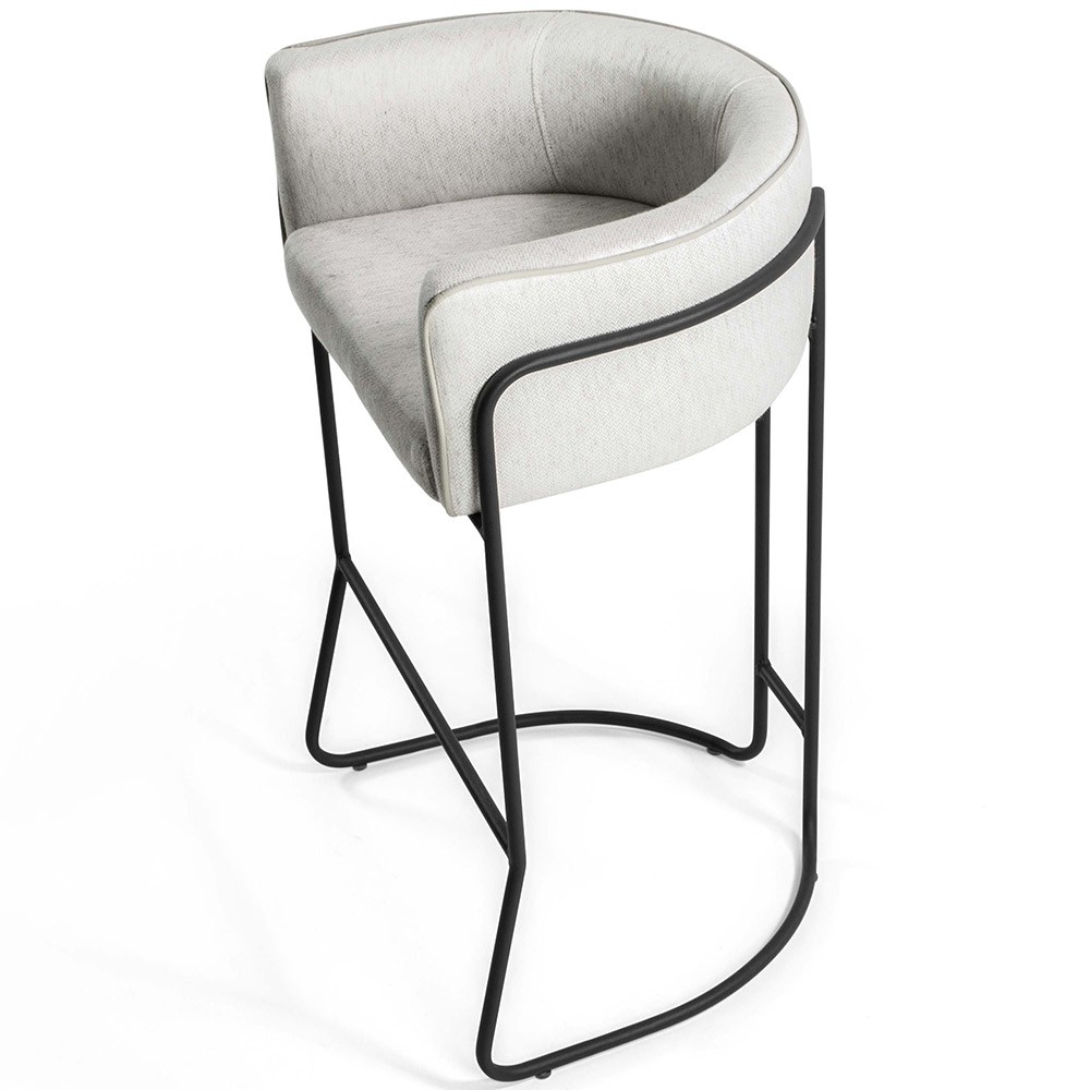 Kit 02 Banquetas Decorativa Fixa Base de Aço Preto Betina D02 Linho Creme A-48 - Lyam Decor
