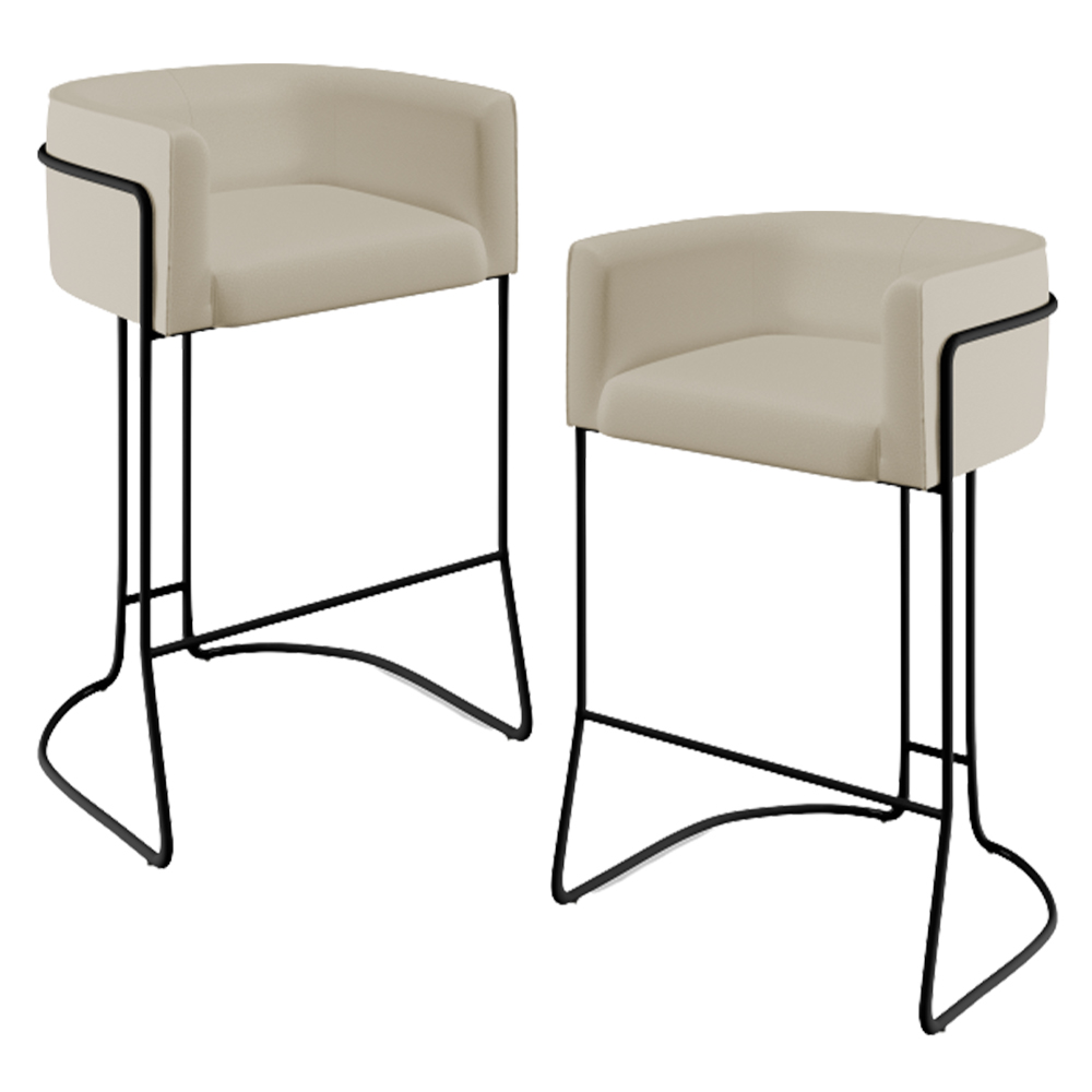Kit 02 Banquetas Decorativas Fixa Base de Aço Preto Betina D02 Corano Bege C-26 - Lyam Decor