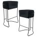 Kit 02 Banquetas Decorativas Fixa Base de Aço Preto Betina D02 Corano Preto C-05 - Lyam Decor