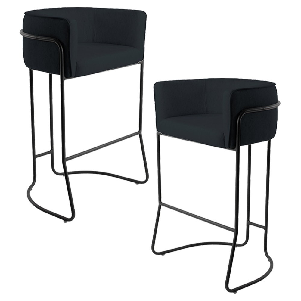 Kit 02 Banquetas Decorativas Fixa Base de Aço Preto Betina D02 Corano Preto C-05 - Lyam Decor