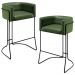 Kit 02 Banquetas Decorativas Fixa Base de Aço Preto Betina D02 Corano Verde Musgo B-89 - Lyam Decor