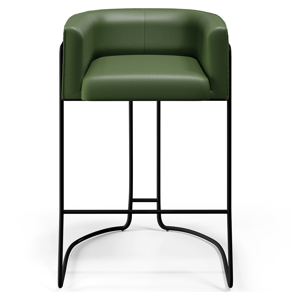 Kit 02 Banquetas Decorativas Fixa Base de Aço Preto Betina D02 Corano Verde Musgo B-89 - Lyam Decor